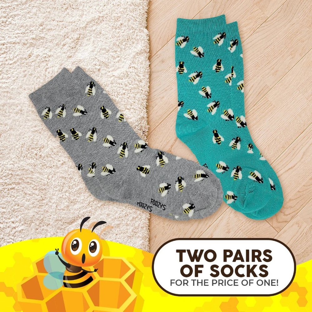 Buzzy Bees Honey Insect Queen Honeybee Animal 2 Pairs Foozys Women's Socks - Picture 4 of 5